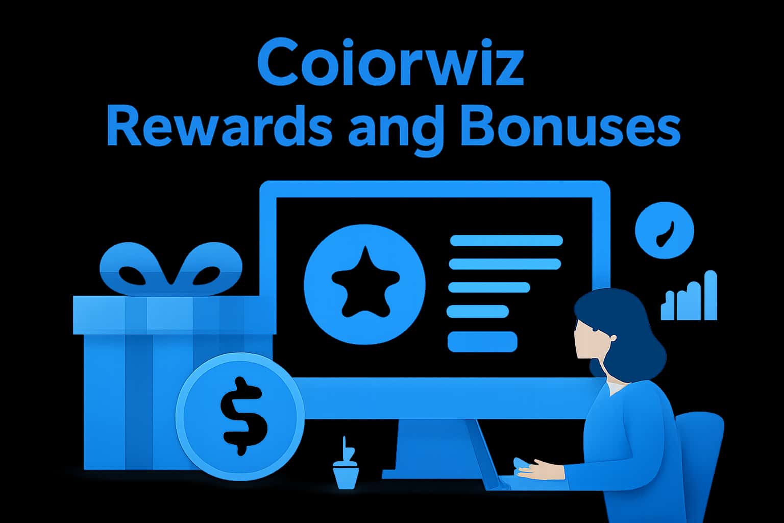 A neutral informational scene illustrating Colorwiz Rewards and Bonuses with a futuristic design.