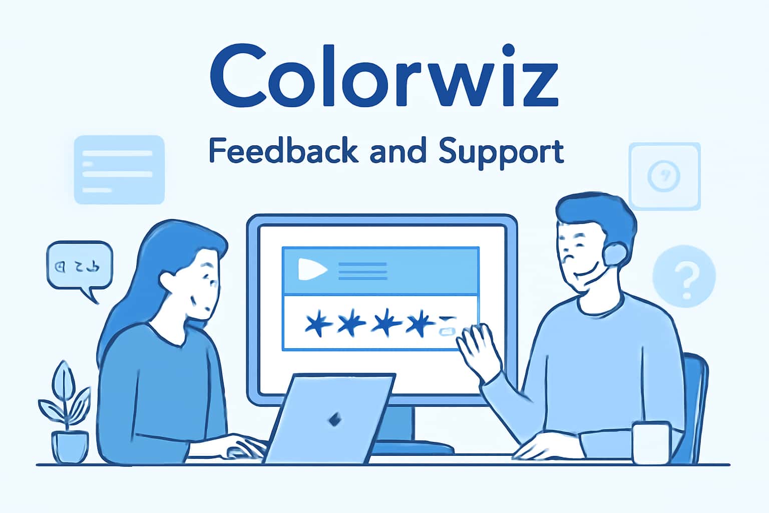 A visually engaging representation of Colorwiz Feedback and Support, showcasing the brand name prominently.