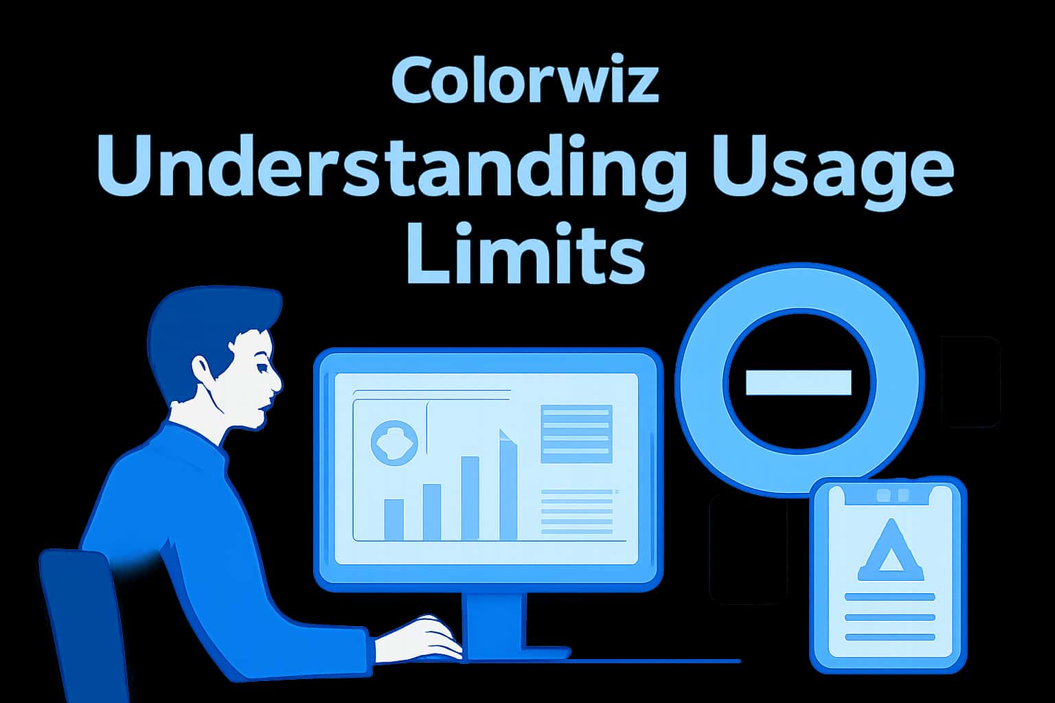 An informative scene illustrating Colorwiz usage limits with a futuristic design.
