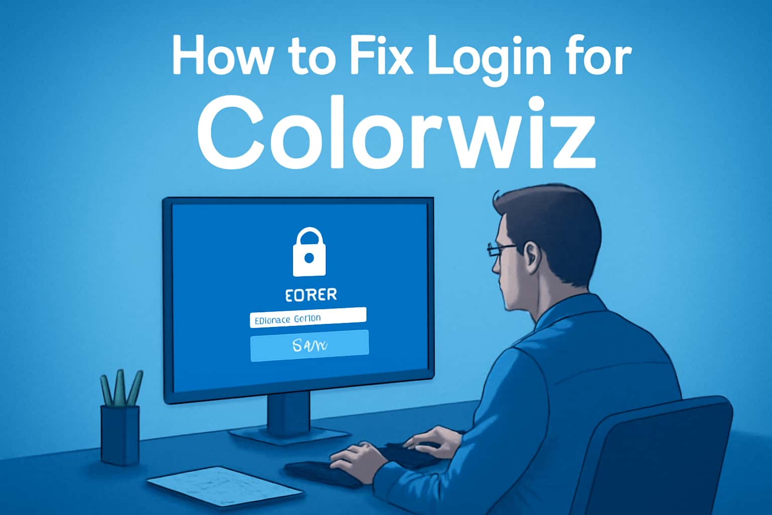 An informative scene depicting the process of fixing login issues for Colorwiz.
