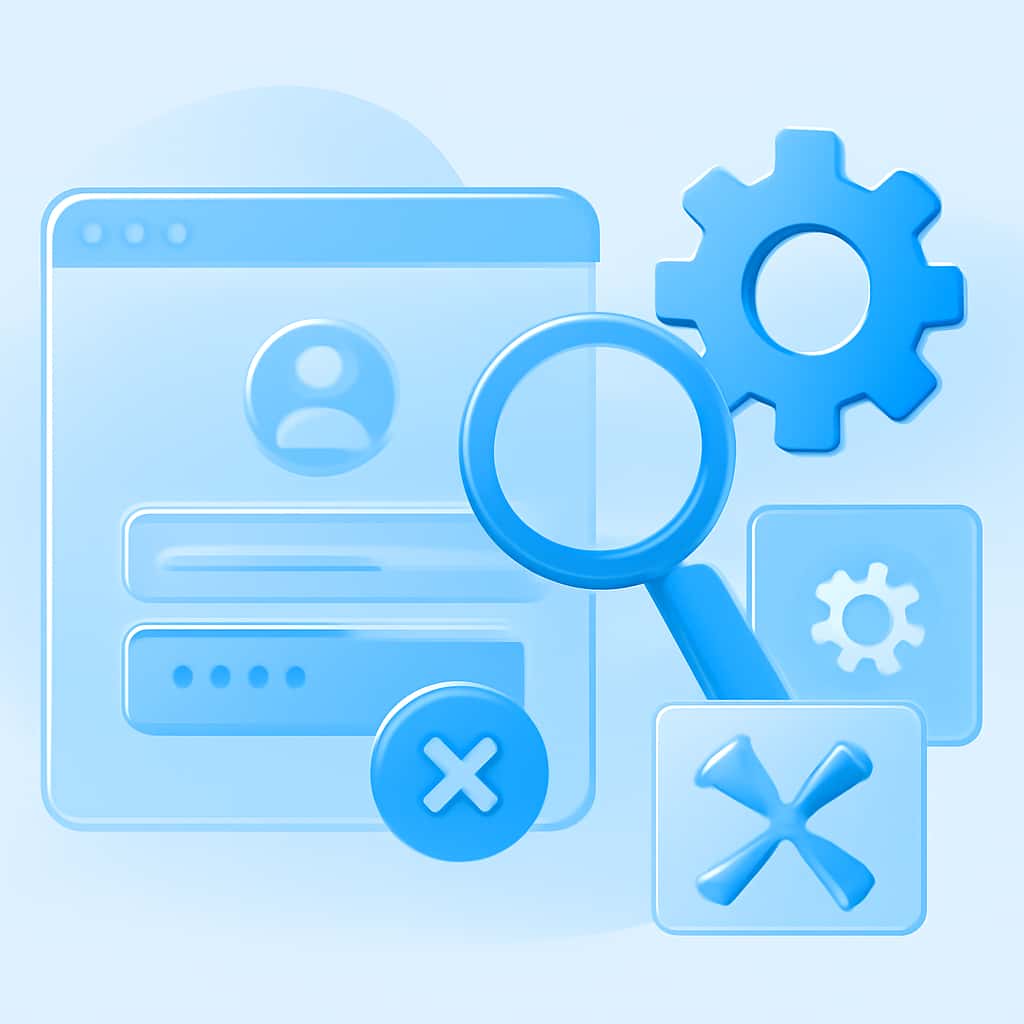 An educational illustration showcasing login troubleshooting steps for Colorwiz.